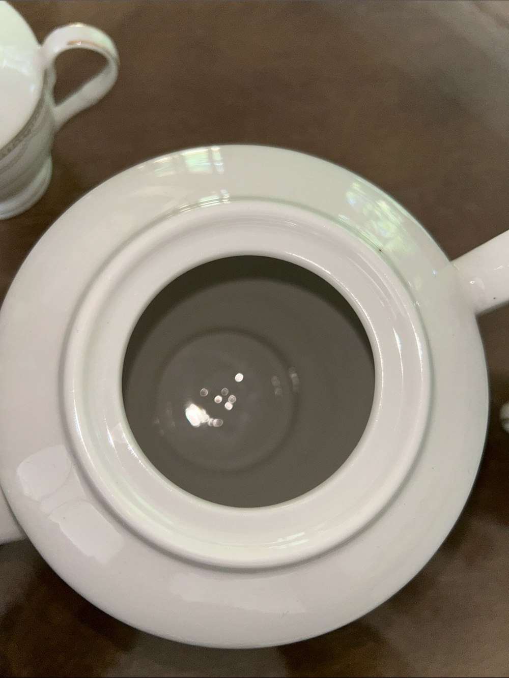 White Porcelain Tea Set with Gold Trim - Teapot, Sugar Bowl & Creamer - Picture 6 of 9